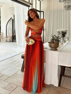 Sardinia Sunset Mesh Printed Twist Cutout Off Shoulder Vacation Maxi Dress