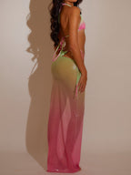 Sexy Glossy Ombre 3 Pieces Bikini Set