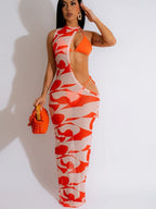 Leopard Print Sheer Mesh 3 Pieces Bikini Set