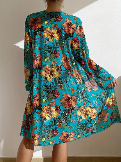 3-Piece Swimsuit Set with Tropical Floral Print and Tummy Control