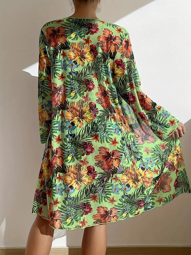 3-Piece Swimsuit Set with Tropical Floral Print and Tummy Control