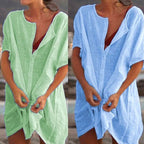 Camisa larga lisa de algodón y lino para mujeres.