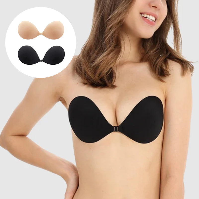 Self-adhesive invisible gathering bras