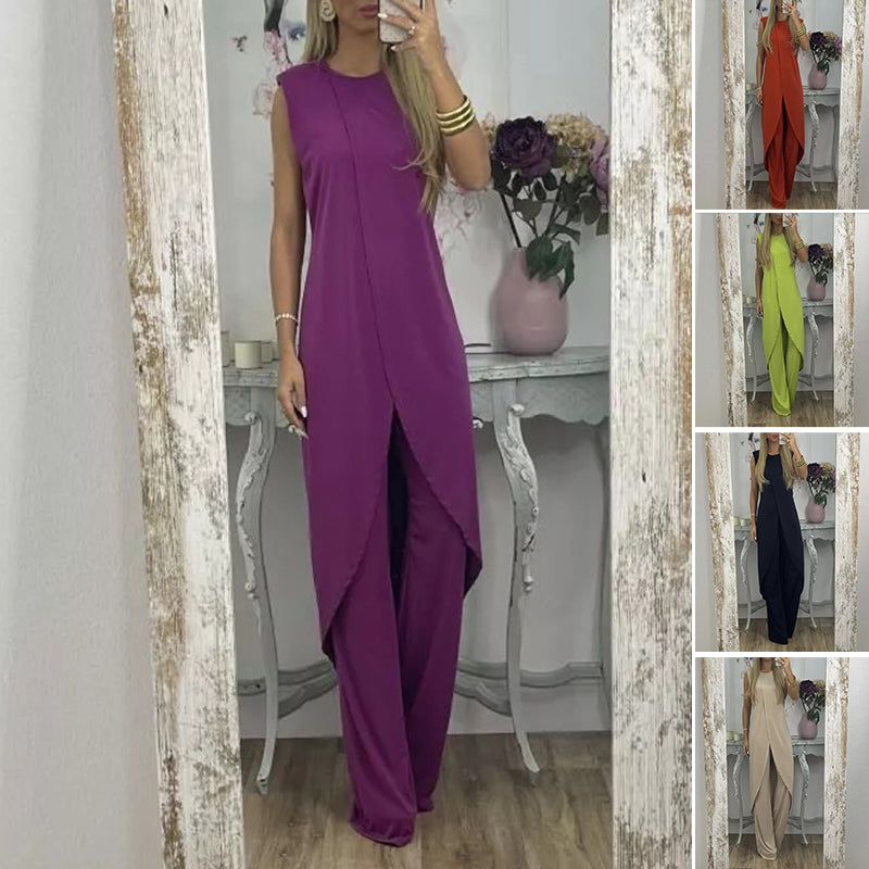 Tweedelige mouwloze damesset met ronde hals