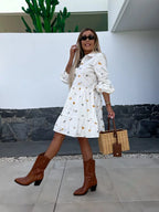Rosa - White Shirt Dress with Daisy Floral Design